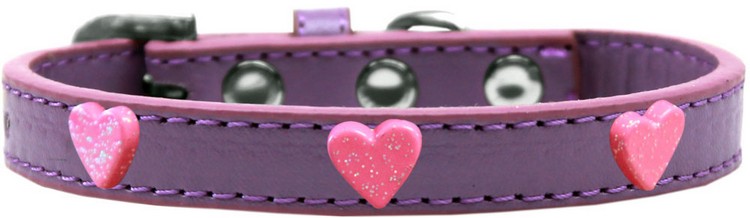 Pink Glitter Heart Widget Dog Collar Lavender Size 16